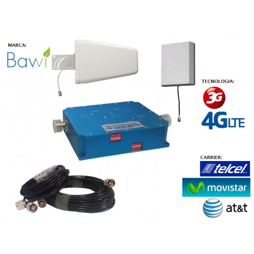 Kit Antena + Amplificador de Señal Celular 65db Doble Banda 850-2100 Mhz 3G  CDMA / 4G LTE + 1 Domo