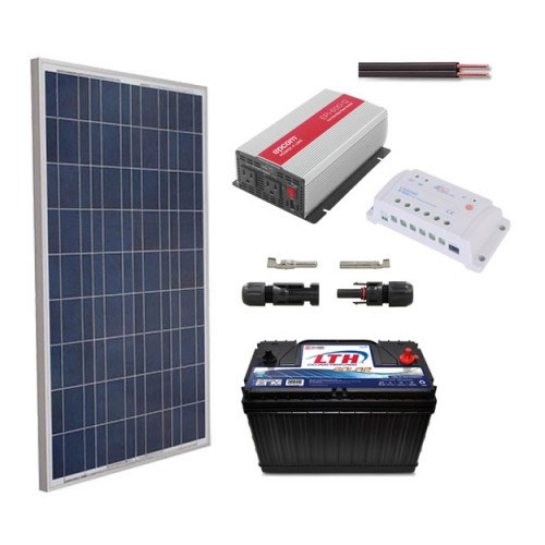  AUECOOR Kit de panel solar de 800 vatios: 8 paneles solares de  polietileno de 100 W + 2000 W 24 V-110 V/220 V/230 V inversor fuera de la  red + cable